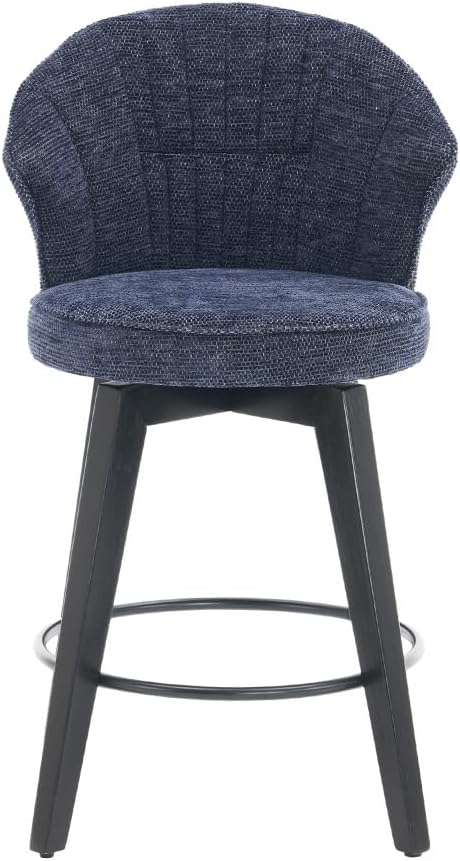 Set of 2 Counter Height Swivel Bar Stools, Chenille Upholstered Chairs with Wide Backrest for Bar, Kitchen Island, Dining Room, Dark Grey (Blue + Chenille + Foam)