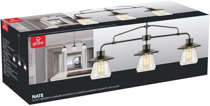 Globe Electric 64845 Nate 3-Light Pendant, Oil Rubbed Bronze, Clear Glass Shades, Bulb Not Included