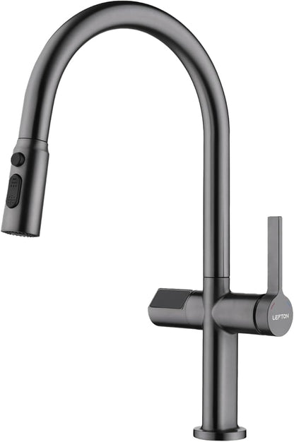 Lefton Touchless Pull-Out Kitchen Faucet, Hands Free Motion Sensor Activated, Battery-Free Temperature Display, KF2206 (Contemporary, Grey)