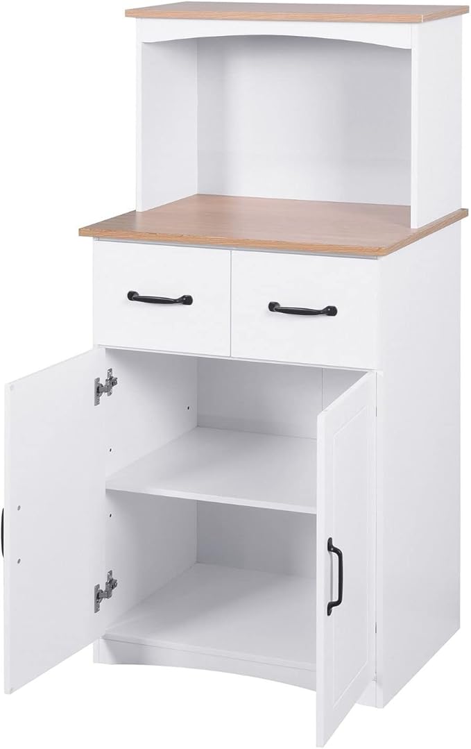 White Cupboard, Freestanding Multifunctional Kitchen Pantry Storage Cabinet with Drawers, Doors and Adjustable Shelf