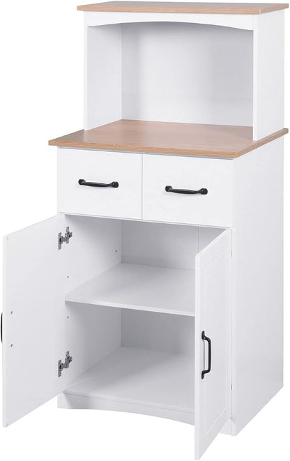White Cupboard, Freestanding Multifunctional Kitchen Pantry Storage Cabinet with Drawers, Doors and Adjustable Shelf