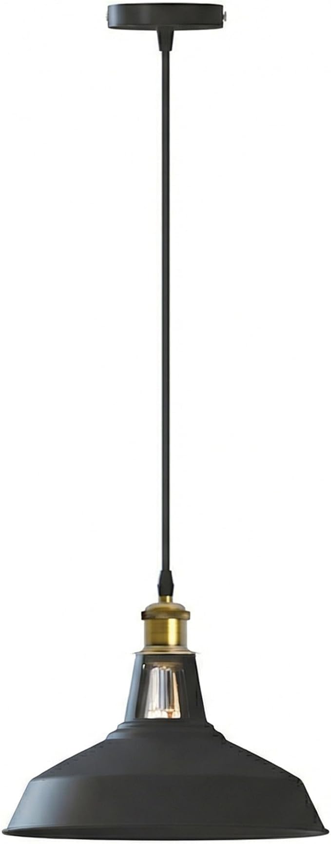 Black Industrial Farmhouse Pendant Light 1m Adjustable Cord, Vintage Barn Metal Hanging Lamp Fixture, Rustic Retro Ceiling Lighting for Kitchen Island Dining Bar Loft E26 (Black)
