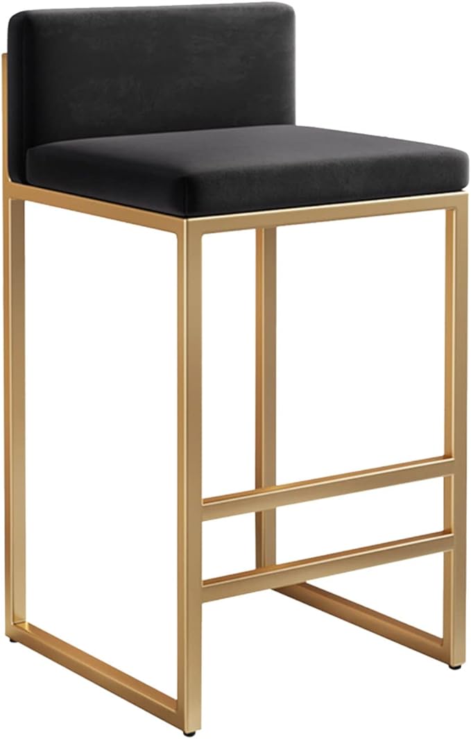 Velvet Stools with Low Back Mid-Century Upholstered Armless Chairs for Kitchen Island Home Pub Grey + Gold Sitting Height 65cm (Black + Gold 25.6in)