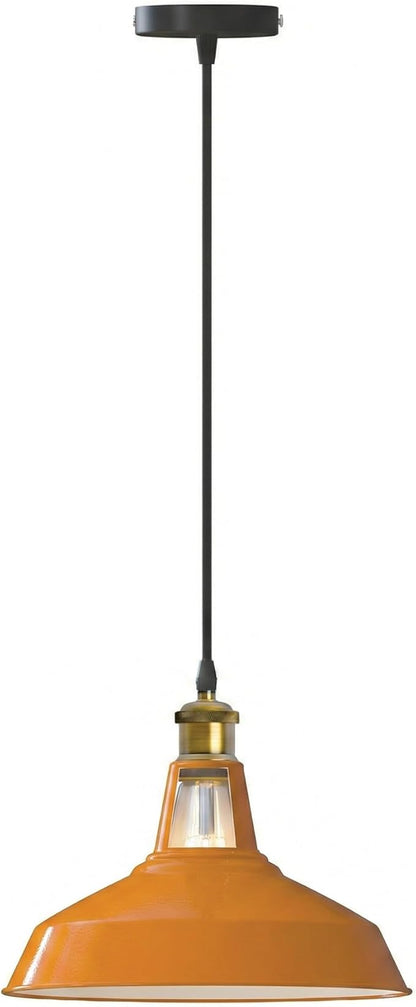 Orange Industrial Farmhouse Pendant Light 1m Adjustable Cord, Vintage Barn Metal Hanging Lamp Fixture, Retro Rustic Ceiling Lighting for Kitchen Island Dining Bar Bedroom E26 (Orange)