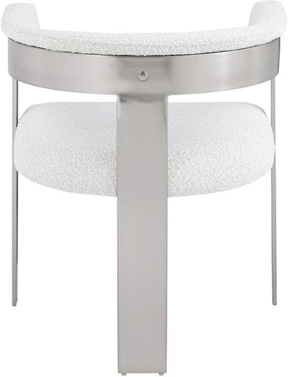 Pemberly Row Contemporary Dining Chair Set, Cream Boucle Fabric, Brushed Chrome Metal Frame, 23.5" W x 21.5" D x 28" H, Modern Upholstered Seating for Kitchen or Dining Room