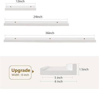 Oak Floating Shelves White for Wall 12 Inch (Upgrade Width 6"), Natural Wood Wall Shelves Display Picture Ledge Shelf for Living Room Bedroom Bathroom Kitchen Office Decor and Storage