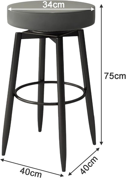 Set of 2 s, PU Leather Backless Chairs with Black Metal Legs, Chairs for Kitchen Island, Dining Room, Living Room, Restaurant,Grey-Sitting Height 75cm