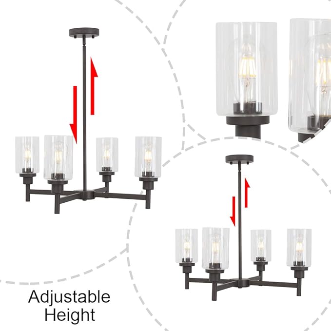 VINLUZ 4 Light Pendant Chandelier Modern Metal Lighting Oil Rubbed Bronze Industrial Ceiling Lighting Fixture for Dining Room Kitchen Living Room