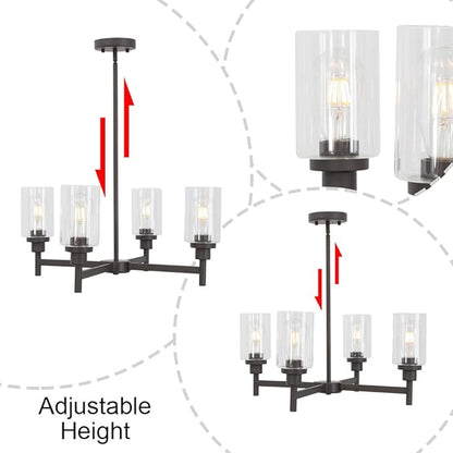 VINLUZ 4 Light Pendant Chandelier Modern Metal Lighting Oil Rubbed Bronze Industrial Ceiling Lighting Fixture for Dining Room Kitchen Living Room