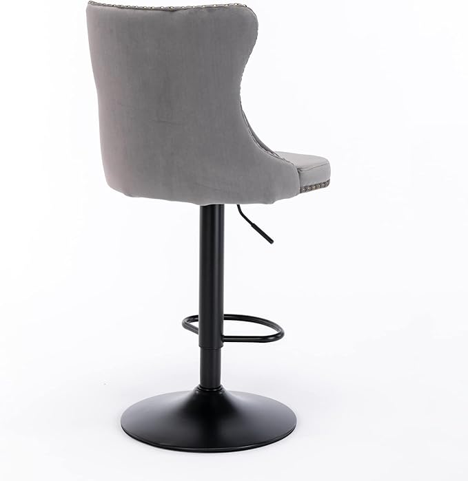 Swivel Velvet Bar stools Adjusatble Seat Height from 25 33 Inch,17.7 inch Base, Upholstered Bar Stools with Backs Comfortable Tufted for Home Pub and Kitchen Island,Gray,Set of 2,AS1812GY