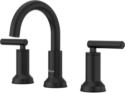 Pfister Capistrano 8 in Widespread 3 Hole Matte Black Bathroom Sink Faucet with 2 Handles, Push & Seal Drain, NSF Certified, Spot Defense Finish for Vanity LF049CSOSDB