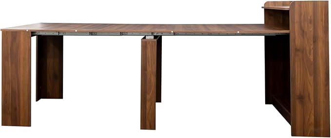 Pvillez Walnut Extendable Dining Room Table, 98.43" Expandable Dining Table with Storage Shelf, Rectangle Farmhouse Kitchen Table Extendable Wood Console Table Convertible Long Dining Table for 6 8 10