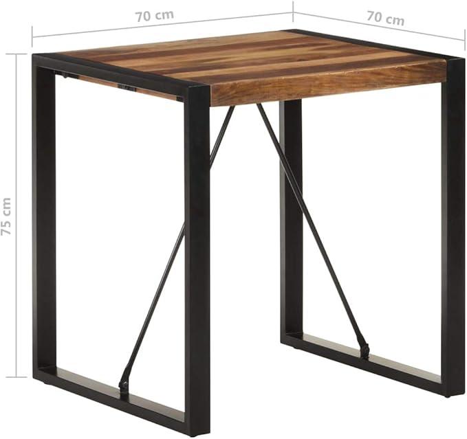 Acacia Wood Dining Table, Square 27.6" x 27.6" Solid Wood Kitchen Dinner Table with Black Powder-Coated Steel Legs, Seating for 4, Indoor Use