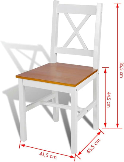 Dining Chairs Set of 2 White and Natural Wood Solid Pine Wood Ergonomic Design Compact Size for Kitchen Dining Room Farmhouse Style