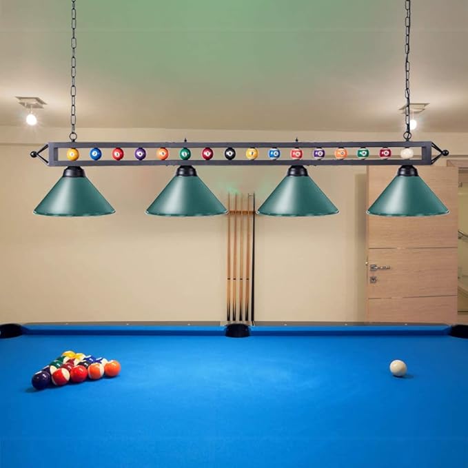 Wellmet Pool Table Light, 70'' 4 Lights Billiard Lighting Hanging Kitchen Island Light Chandelier with Lamp Shades for 7ft 8ft Pool Table, Billiard Table, Game Room, Kitchen
