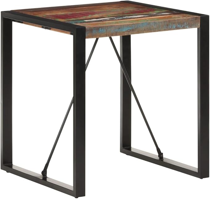 Square Dining Table 27.6 x 27.6 in Industrial Reclaimed Wood Kitchen & Dining Room Table Seats 4 with Black Steel Frame Modern Design for Small Spaces