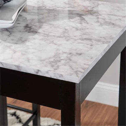 Riverbay Furniture Three Piece Wood Faux Marble Tavern Kitchen Dining Breakfast Table Set with 2 Stools in Black