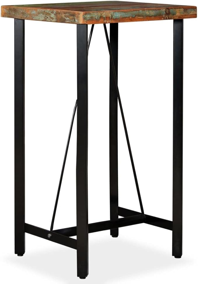 Bar Table with Reclaimed Wood Surface and Steel Legs 23.6x23.6x42.1 Inches Square Counter Height Table for Kitchen Dining Room and Home Bar