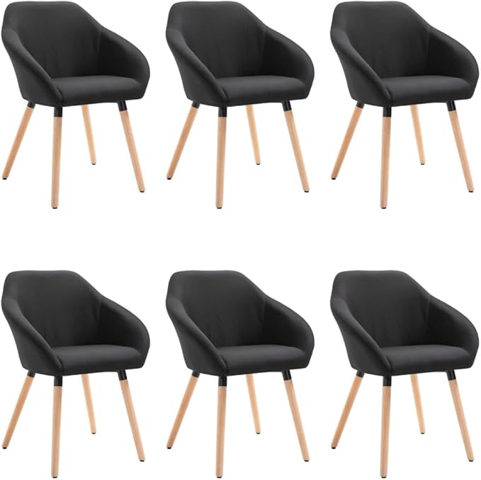 6-Piece Black Fabric Dining Chairs Set with Solid Wood Legs, Modern Farmhouse Kitchen and Living Room Furniture, Ergonomic Design for Comfortable Seating