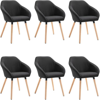 6-Piece Black Fabric Dining Chairs Set with Solid Wood Legs, Modern Farmhouse Kitchen and Living Room Furniture, Ergonomic Design for Comfortable Seating