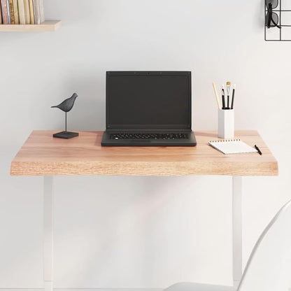 Light Brown Solid Oak Tabletop 31.5 x 19.7 Live Edge Butcher Block Countertop, Adjustable Height, Varnished Rustic Wood Surface for Dining Office Desk Kitchen, Natural Finish