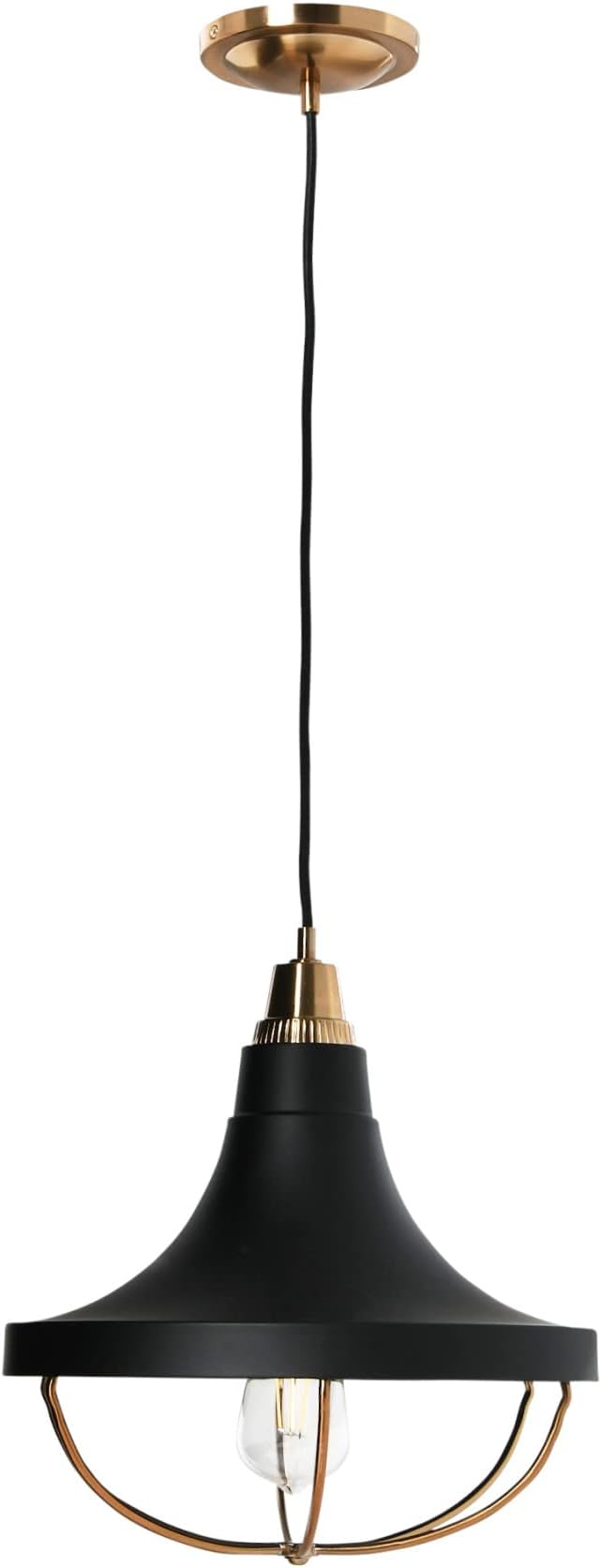 Presley - Caged Trumpet Metal Ceiling Light, Brushed Brass and Matte Black