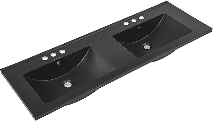 48" Ceramic Vanity Top Double Basins in Matte Black with 3 Holes