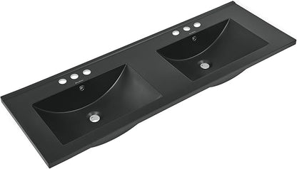48" Ceramic Vanity Top Double Basins in Matte Black with 3 Holes