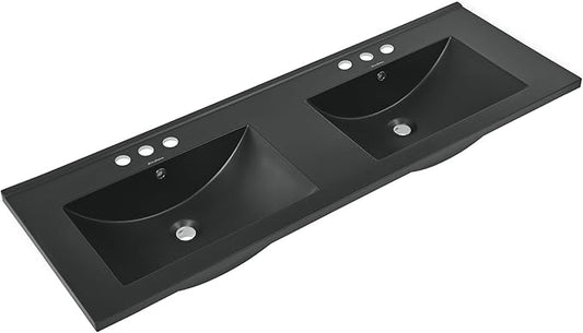 48" Ceramic Vanity Top Double Basins in Matte Black with 3 Holes