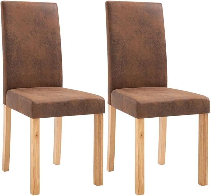 Dining Chairs Set of 2 Brown Faux Suede Upholstered Modern Kitchen Chairs with Solid Wood Legs for Dining Room and Living Room