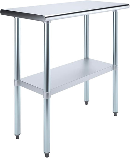 AmGood Stainless Steel Work Table with Undershelf | Kitchen Island Food Prep | Laundry Garage Utility Bench | NSF Certified (36" Long x 18" Deep)