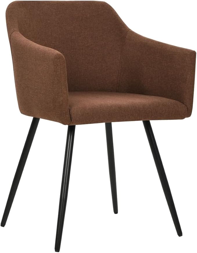 4-Piece Brown Fabric Dining Chairs Set with Armrests Modern Farmhouse Kitchen Chairs for Dining Room Comfortable Metal Frame Furniture