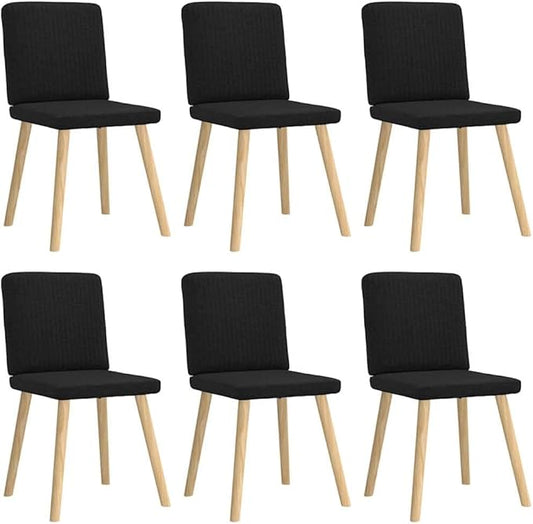 Modern Black Fabric Dining Chairs 6pc Set with Sturdy Metal & Wood Frame Comfortable Seating for Kitchen Living Room and Vanity