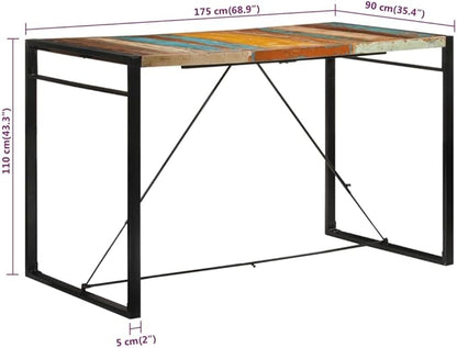 Industrial Bar Table with Reclaimed Wood Top and Solid Iron Legs for Indoor Outdoor Use Vintage Style Dining Game Table Rustic Decor