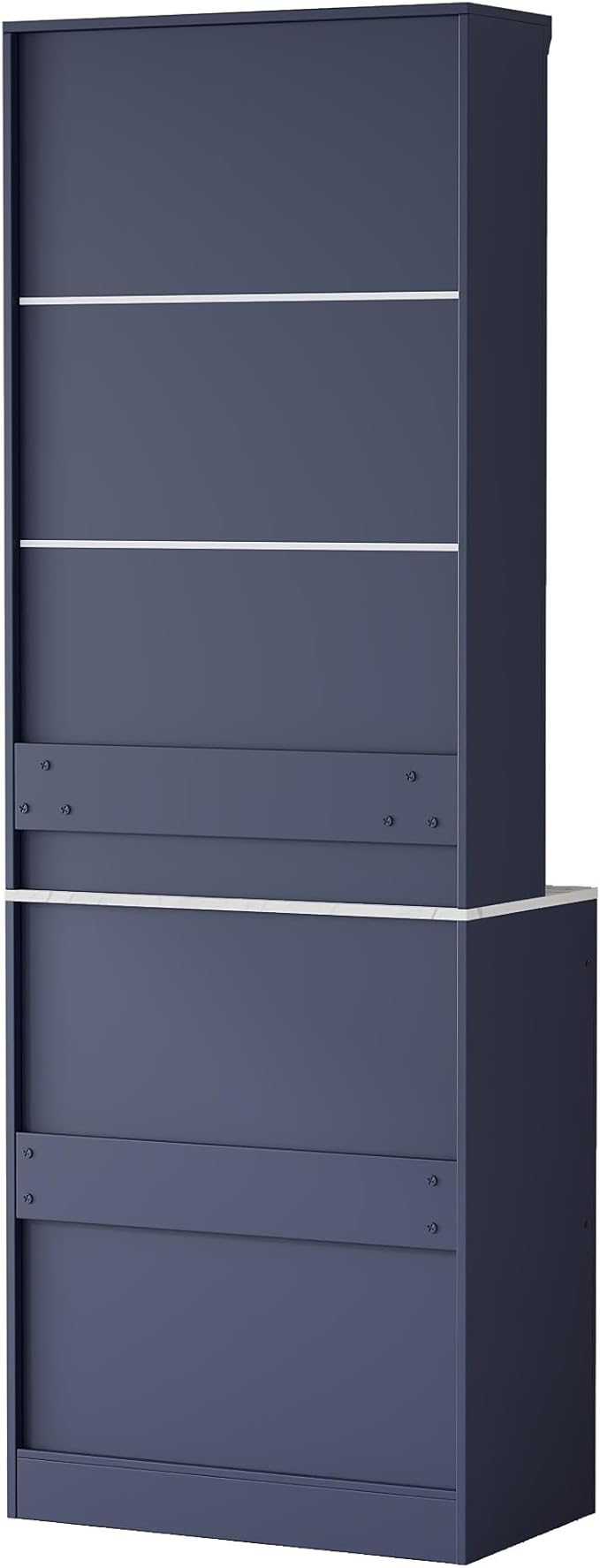 Modern 83.7inch High Kitchen Pantry Freestanding Tall Hutch with Faux Marble Top Display Cupboard with 5 Storage Drawers Practical(Blue)