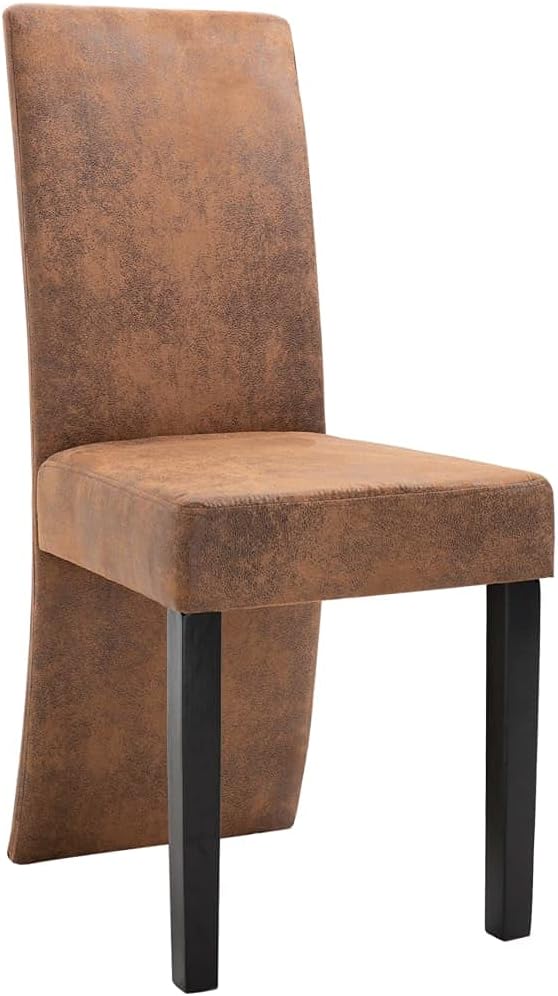 Modern Dining Chairs 4-Piece Set Brown Faux Suede Leather Upholstered High Back Ergonomic Design with Solid Wood Legs for Kitchen Dining Room Furniture