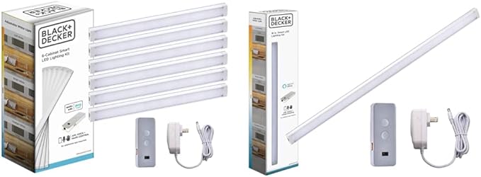 BLACK+DECKER Compatible with Alexa Smart Under Cabinet Lighting Kit & Compatible with Alexa Smart Under Cabinet Lighting, Adjustable LEDs, 18" Bar, White,A Certified for Humans Device