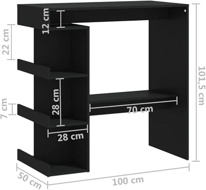 Bar Table Black Engineered Wood, Standard Rectangular Kitchen Dining Table, Modern Design for Indoor Living Space, 3 Shelves, Footrest, 39.4 x 19.7 x 40.0 Inches