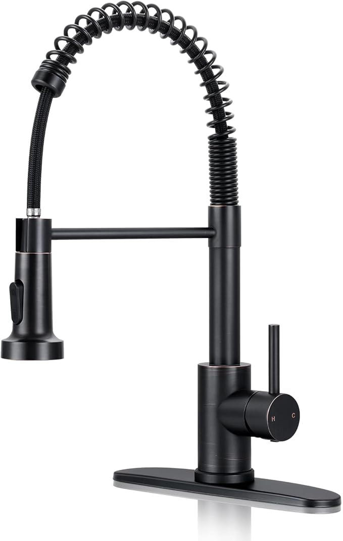Kitchen Faucet with Pull Down Sprayer,Commercial Single Handle Stainless Steel Kitchen Faucets with Deck Plate (Oil Rubbed Bronze)