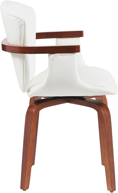 Geelife Mid-Century Bentwood Dining Chair – Heat-Pressed Pu Leather in White+Walnut - Timeless Design & Bentwood Craftsmanship - Dining Rooms, Home Offices, Kitchen Islands - Elegant for Any Season