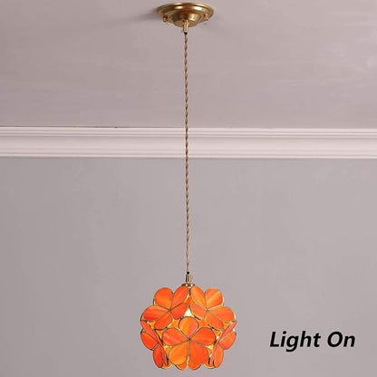 Bieye L10749 Petals Tiffany Style Stained Glass Ceiling Pendant Light with 8-inch Wide Lampshade (Orange, 8" Cherry Blossom)