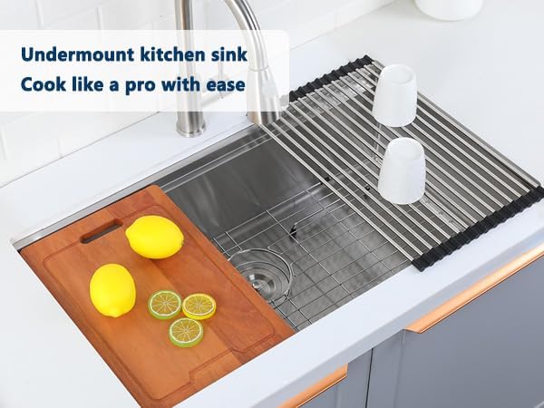 HOTIS 32 Inch Undermount Kitchen Sink Stainless Steel, 32" x 18" Single Bowl Undermount Workstation Sink, 16 Gauge Handmade Multifunction Chef Sink with Cutting Board & Accessories