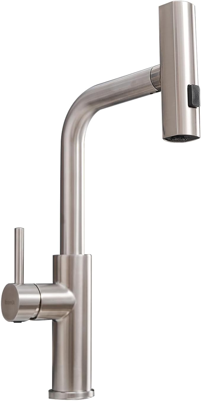 AIMADI Waterfall Kitchen Faucet with Pull Down Sprayer, Modern Single Handle Single Hole Stainless Steel Kitchen Sink Faucets 3 Modes(Sweep/Stream/Waterfall),Brushed Nickel