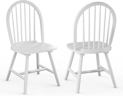 SIMOE Dining Chairs Set of 2, Farmhouse Wooden Kitchen Chairs with Spindle Back, Solid Wood Legs, Windsor Dining Chairs for Kitchen and Dining Room, White