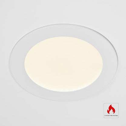 Maxxima 6 in. 2 Hour Fire Rated Ultra Thin LED Downlight, Slim Recessed Canless Light, IC Rated, 1100 Lumens, 5 Color Temperature Selectable 2700K/3000K/3500K/4000K/5000K, Dimmable, J-Box Included