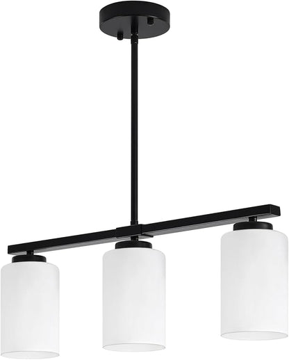 3-Light Modern Island Lights for Kitchen, Black Dining Room Light Fixtures Farmhouse Linear Chandeliers Over Table, White Frosted Glass Adjustable Hanging Light Kitchen Pendant Lighting Over Island