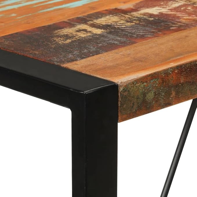 Industrial Bar Table Solid Reclaimed Wood and Iron Frame Counter Height Rectangular Multicolor for Indoor Outdoor Dining Room Home Bar or Patio