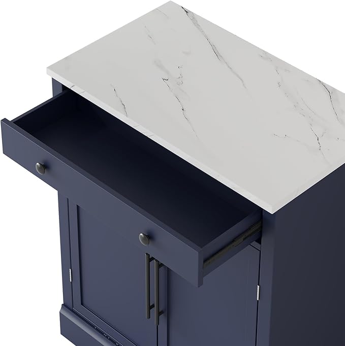 Modern Freestanding Kitchen Pantry Buffet Food Storage and Coffee Station Cabinet with Drawer 2 Adjustable Shelves and 2 Door Shelves Practical(Blue)