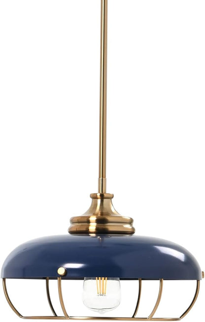 Presley - Caged Dome Metal Ceiling Light, Brushed Brass and Navy Blue