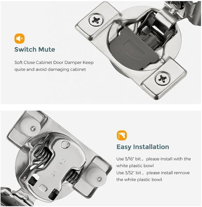 HOME EDIT 50 Pack 25 Pairs 1-1/2 inch Overlay Soft Close Cabinet Hinges for Kitchen, Stainless Steel Three-Way Adjustable, Concealed Self-Closing Door Hinges